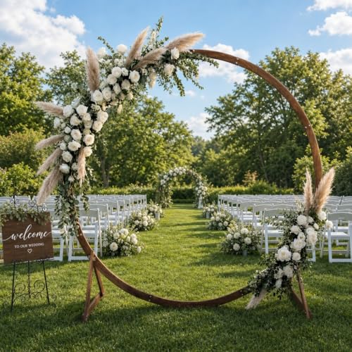 7.5FT Circle Wood Arch for Wedding Ceremony Arbor Backdrop Stand for Garden Wedding Parties