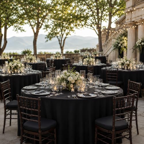 5 Pack 132 Inch Black Tablecloths for Round Tables (5 Count)