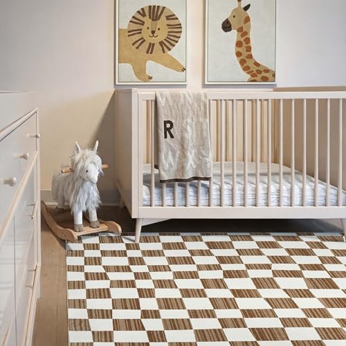 4x6 Area Rug Washable Modern Checkered Rug for Kids Room (24 Sq Ft)