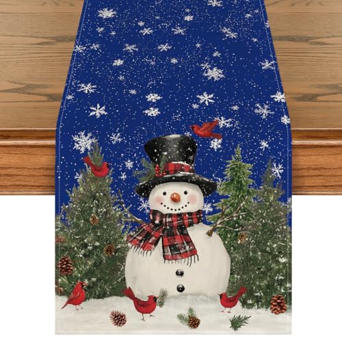 Snowman Christmas Table Runner Home Party Decor 13x108 Inch