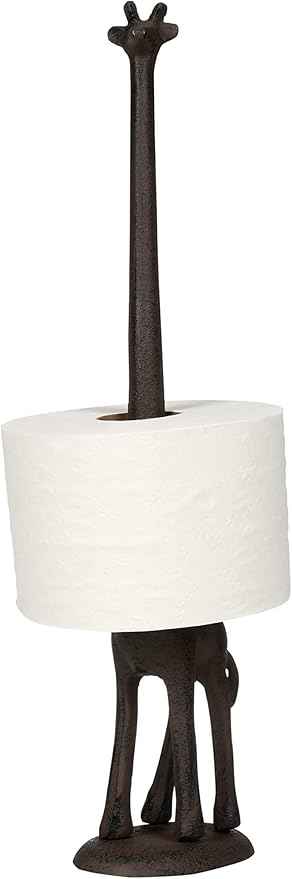 WallCharmers Rustic Paper Towel Holder, Metal Toilet or Kitchen Paper Holder for Floor or Countertop, Rustic Giraffe
