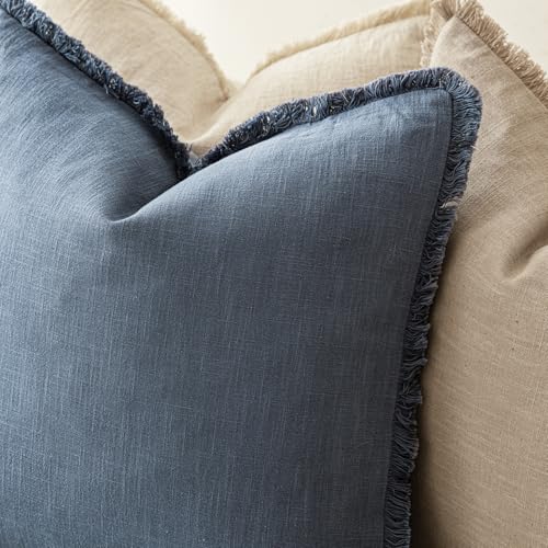Decorative Linen Fringe Throw Pillow Covers 18×18 Inch (2 Count)