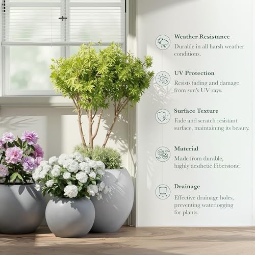 Premium Mt Sherman Fiberstone Sphere Planter for Indoor Outdoor Use