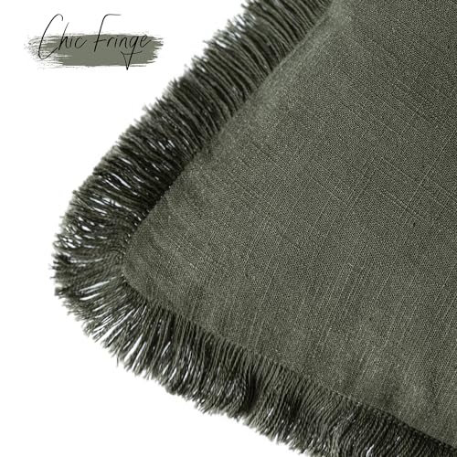 Decorative Linen Fringe Throw Pillow Covers 18×18 Dark Green (2 Count)