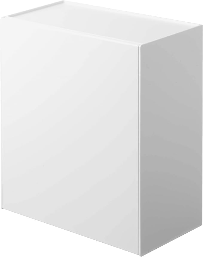 YAMAZAKI Home Tower Wall Mounted Storage Or Trash Bin With Tray, Small Wastebasket With Lid, Bathroom Or Kitchen Organizer - Abs Plastic