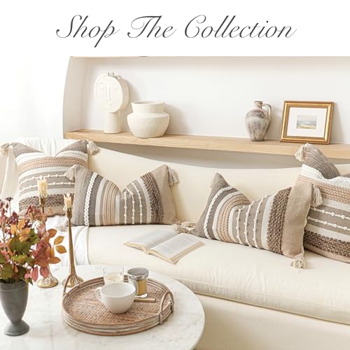 Brown Decorative Throw Pillow Cover 20x20 Square Boho Accent Pillowcase Tassels Farmhouse Cushion for Couch Sofa Bedroom Livingroom Home Décor Cover ONLY