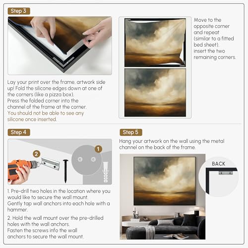 46"x60" Extra Large Framed Wall Art Golden Horizon Dramatic Abstract Landscape Illustration for Home Living Room Bedroom Decor