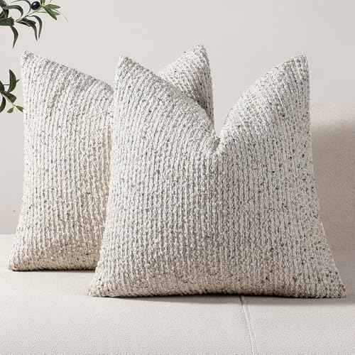 Striped Throw Pillow Covers 24x24 Set of 2 Cream Grey Textured Boucle Chic Morden Boho Accent Farmhouse Square Decorative Couch Pillow Covers for Home Decor Bed Sofa Living Room (2 Count)
