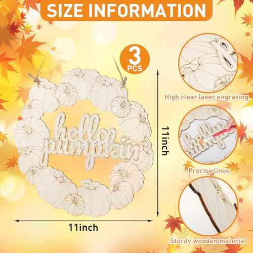Unfinished Fall Wreaths Wood Crafts to Paint Set of 3 (3 Count)