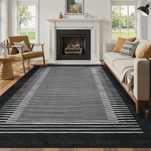 Striped Black Area Rugs 9x12 Living Room (108 Sq Ft)