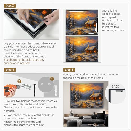 60"x72" Extra Large Framed Wall Art Cozy Cabin in Snowy Mountain Landscape at Sunset for Home Living Room Bedroom Decor