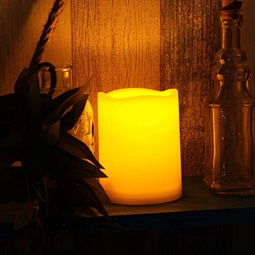 Waterproof Outdoor Battery Operated Flameless Candles with Remote Timer Plastic Flickering Fake Electric LED Pillars for Lantern Garden Wedding Christmas Decorations 3x4 Inches 2 PCS (2 Count)