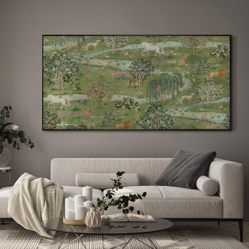 24"x46" Extra Large Framed Wall Art Medieval Fantasy Forest with Woodland Animals