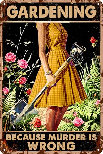 Funny Garden Decor Metal Signs For Outside Gardening Gifts For Women Patio Accessories For Outside Gardening Because Murder Is Wrong Sign Backyard Decorations Porch Tin Signs And Decor Outdoor 8x12 In