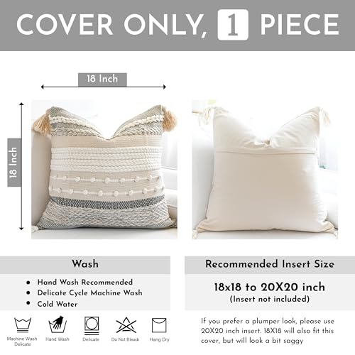 Gray Boho Throw Pillow Cover 18x18 Grey Decorative Accent Pillow for Couch Square Woven Textured Pillowcase Modern Farmhouse Pillow for Bed Bohemian Pillow Cover