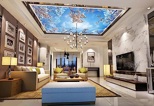 Sky Cherry Blossom Ceiling 3D wall Mural Wallpaper 178" x 117" (144.6 Sq Ft)