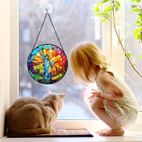 Statue of Liberty Stained Glass Window Hanging Suncatcher Gifts 6.3"