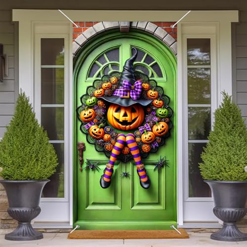 Halloween Door Cover Witch Legs 35x71 Inch Fabric