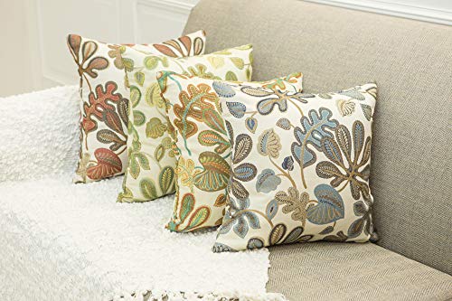 Set of 2 Jacquard Tropical Leaf Pattern Throw Pillow Covers Decorative Pillowcase 22X22 Inches (2 Count)