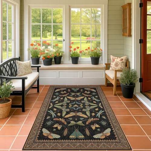 Insect Print Washable 4x6 Entryway Rug (24 Sq Ft)