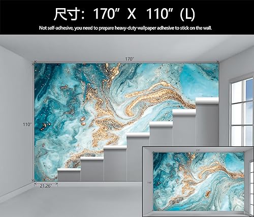 Green and Gold Marble Abstract Wallpaper Mural for Bedroom