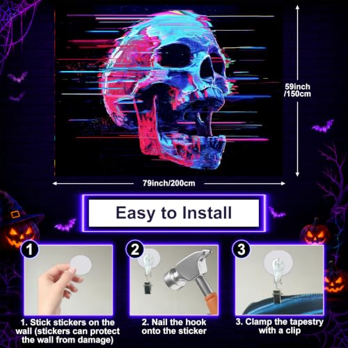Blacklight Tapestry Cyberpunk Skull Wall Art 78 x 59 Inch