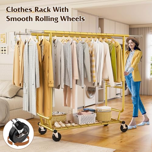Clothing Rack 650LBS Heavy Duty Collapsible Double Rods Shelves
