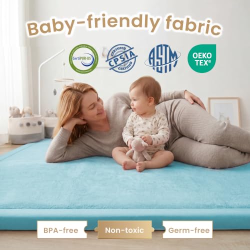 Baby Play Mat for Floor 1.3" Thick Memory Foam Play Mats 71"×79" Tummy Time Crawling with Non