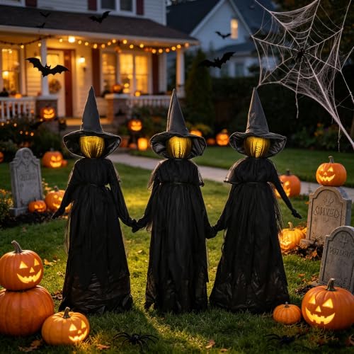 Halloween Decorations Outdoor 4.6 FT Light Up Witch Stakes Set of 3