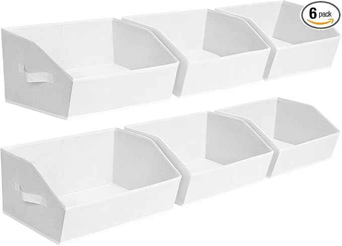 Fabric Bins for Organization - Trapezoid Storage Cubes, Large Baskets for Storage, 6 Pack Shelf Baskets, Closet Organizer Bins for Clothes, Books, Home, Office, White