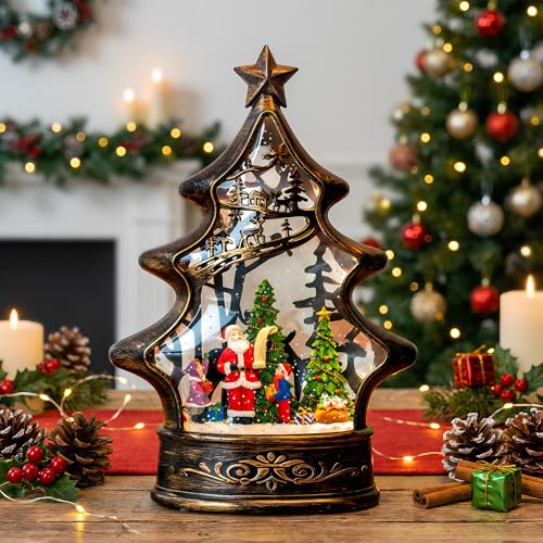 Christmas Snow Globe Lantern Water Glittering Santa's List with Music& Timer