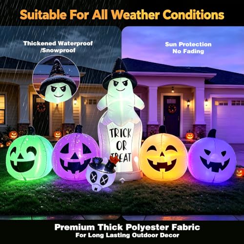 8FT Halloween Inflatable Ghost Tombstone & Jack (Purple White)
