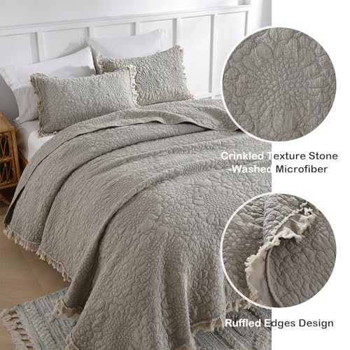 Beige Ruffled Quilt Queen Size