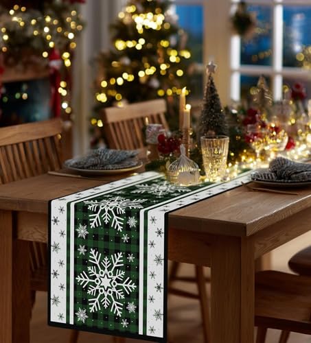 Christmas Table Runner Snowflakes Christmas Decorations with Red Buffalo