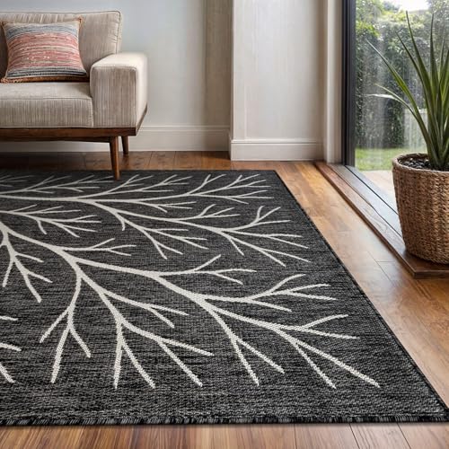 Washable Indoor Outdoor Rug 6x9 Modern Area Rugs Branch Pattern Non Shedding Waterproof Easy Clean Patio Deck Porch Living Room Bedroom Garden RV (54 Sq Ft)