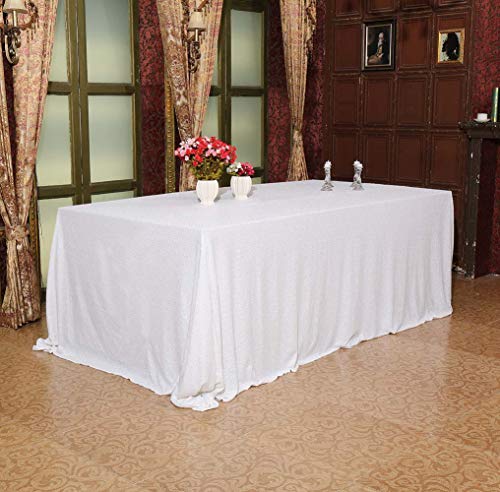 Sequin Tablecloth 60x102 Inch White for Wedding Party