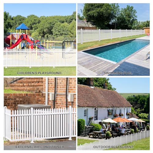 2 Sets White Vinyl Picket Fence Panels 36" H x 84" W PVC Garden Fences Plastic Decorative for Yard Porch Deck Pool Dog Temporary Fencing