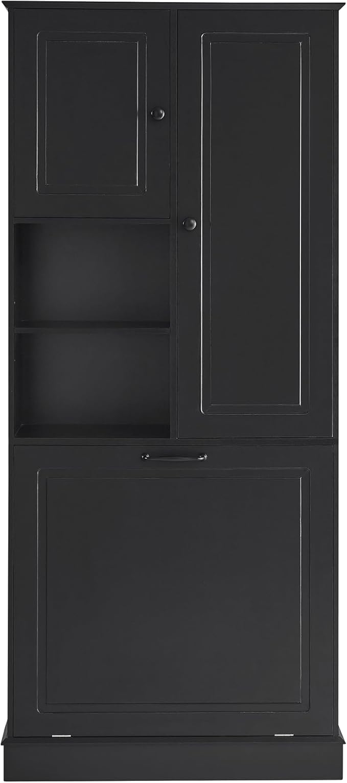 68" Tall Bathroom Storage Cabinet with Two Doors and Laundry Hamper for Home Display Organizer, Adjustable Shelf, Gray