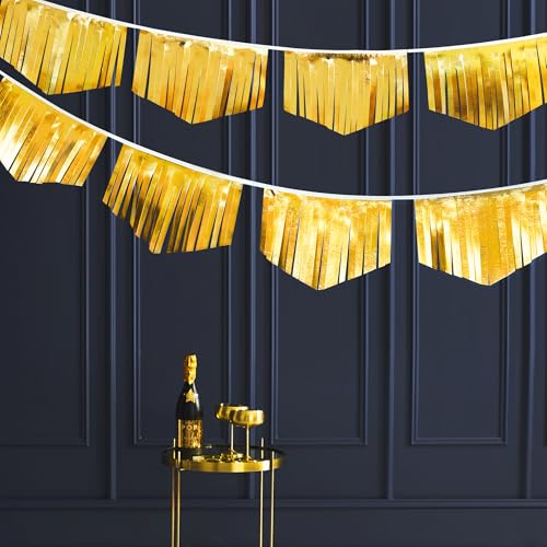 Gold Tassel Banner Double Sided Metallic Fabric Pennant Bunting Flag Garland for Graduation Birthday Anniversary Bachelorette Engagement Wedding Bridal Shower Baptism Hen Party Decorations Supplies (16.93 Foot)