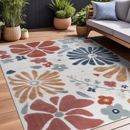 Outdoor Rug 5x7 Modern Floral Tropical Area Rugs for Outdoor and Indoor Patio Easy to Clean Non Shedding Living Room Porch Garden Washable Outside Carpet (35 Sq Ft)