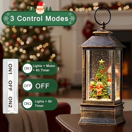 Christmas Snow Globe Water Lantern with Nutcracker Scene Battery Operated or USB Powered Musical Lighted Holiday Decoration for Tabletop Display for Family and Friends