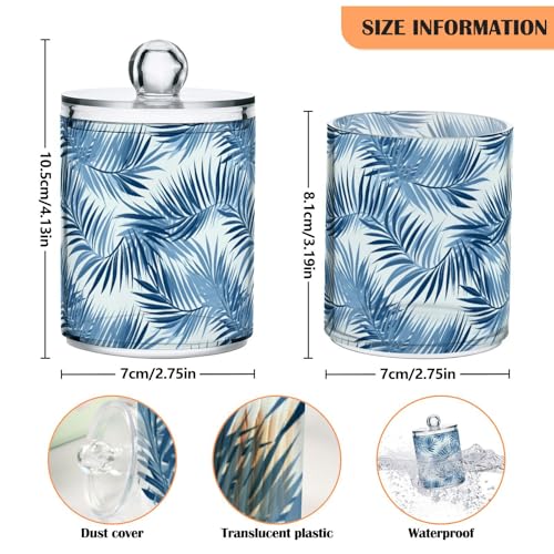 2 Pack Qtip Holder Organizer Dispenser Blue Tropical Leaves Bathroom Storage Canister Cotton Ball Holder Container for Cotton Pads (2 Count)