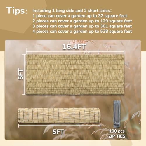 Natural 5FT X16.4FT Reed Fencing Roll Bamboo Privacy Fence Screen (82 Sq Ft)