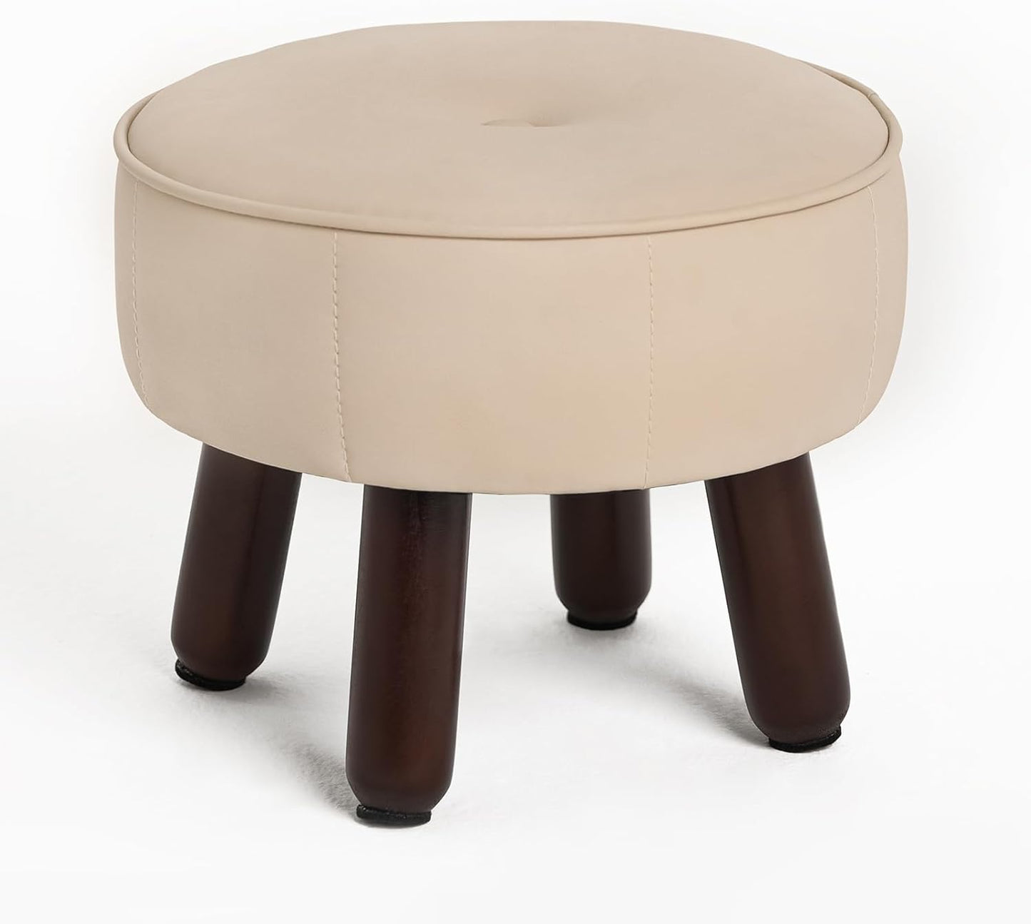 13in Small Foot Stool Ottoman, Round Faux Leather Foot Rest for Couch, Under Desk Pouf Footstool Footrest with Non-Skid Rubber Legs for Ling Room, Bedroom, 13''L x 13''W x 10.2''H, Beige