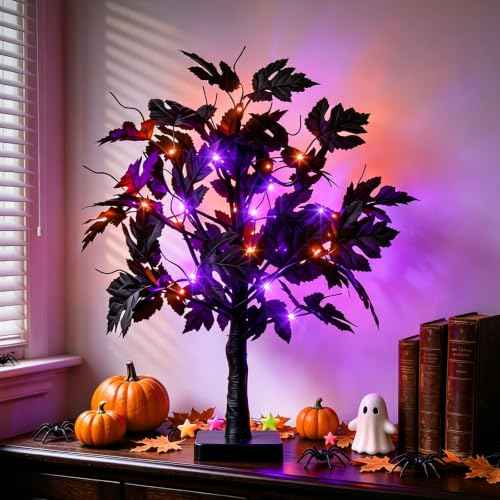 Halloween Tree Lights with Black Leaves Halloween Decorations