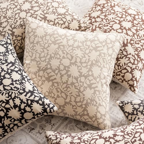Set of 2 Decorative Neutral Floral Throw Pillow Covers Accent Farmhouse Cushion Covers Boho Pillowcase for Couch Sofa Bedroom Living Room Home Decor (2 Count)