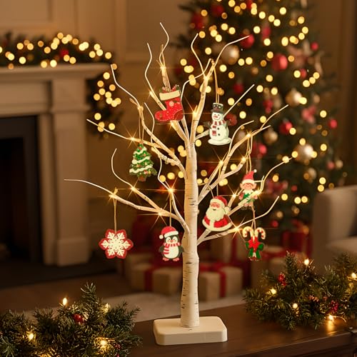 Lighted Birch Tree with Ornaments