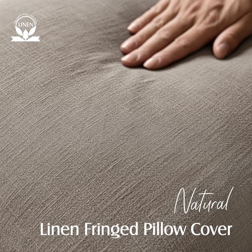 Boho Linen Fringe Lumbar Throw Pillow Covers 12×24 Brown Tan (2 Count)