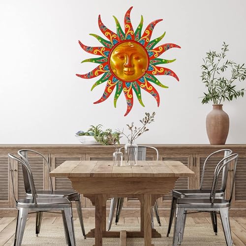 16 Inch Colorful Sun Face Metal Wall Decor