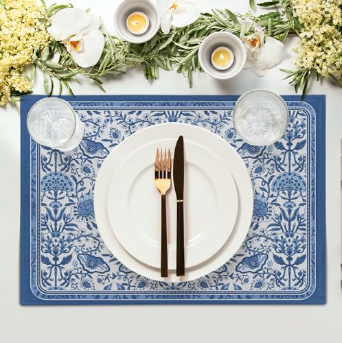 Blue Floral Boho Placemats Set of 4